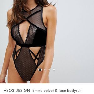 ASOS Design Emma velvet & lace bodysuit